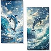 XYJFZL Dolphin Bath Hand Towels Absorbent Blue Fish Ocean Marine Hawaiian Sealife Decorative Hand Towels Set for Bathroom Gym Hotel Spa Bathroom Hand Towels Gifts for Women Man 14"x28"
