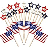 BOARDFEB 180Pcs 4th of July Red White Blue Cupcake Toppers, Patriotic Star Toothpicks American Flags Cocktail Sticks Fruit Skewers for Independence Day Party Drinks Patriotic Cupcake Decorations