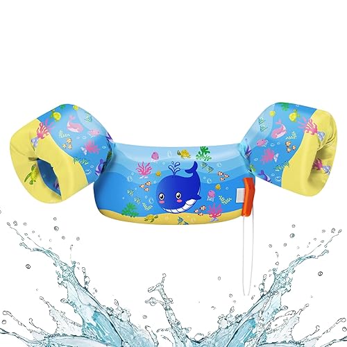 HeySplash Swim Vest for Kids, Toddler Pool Floaties Fit 22-44 Lbs, Swimming Vest with Adjustable Strap, Swim Jacket Water Wings Arm Floats, Puddle Beach Boat Jumper for Boy Girl Age 2-5, Blue Whale