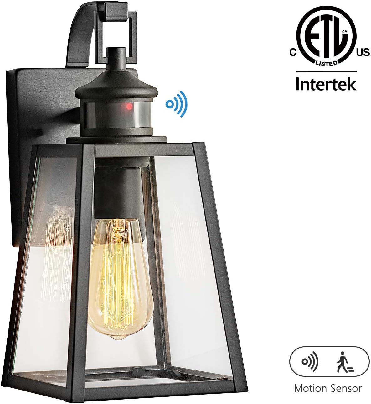 MOTINI Outdoor Wall Lantern with Motion Sensor 1-Light Dusk to Dawn Exterior Wall Sconce Light Fixture in OBB Finish with Clear Glass Shade for Porch, Entryway, Garage