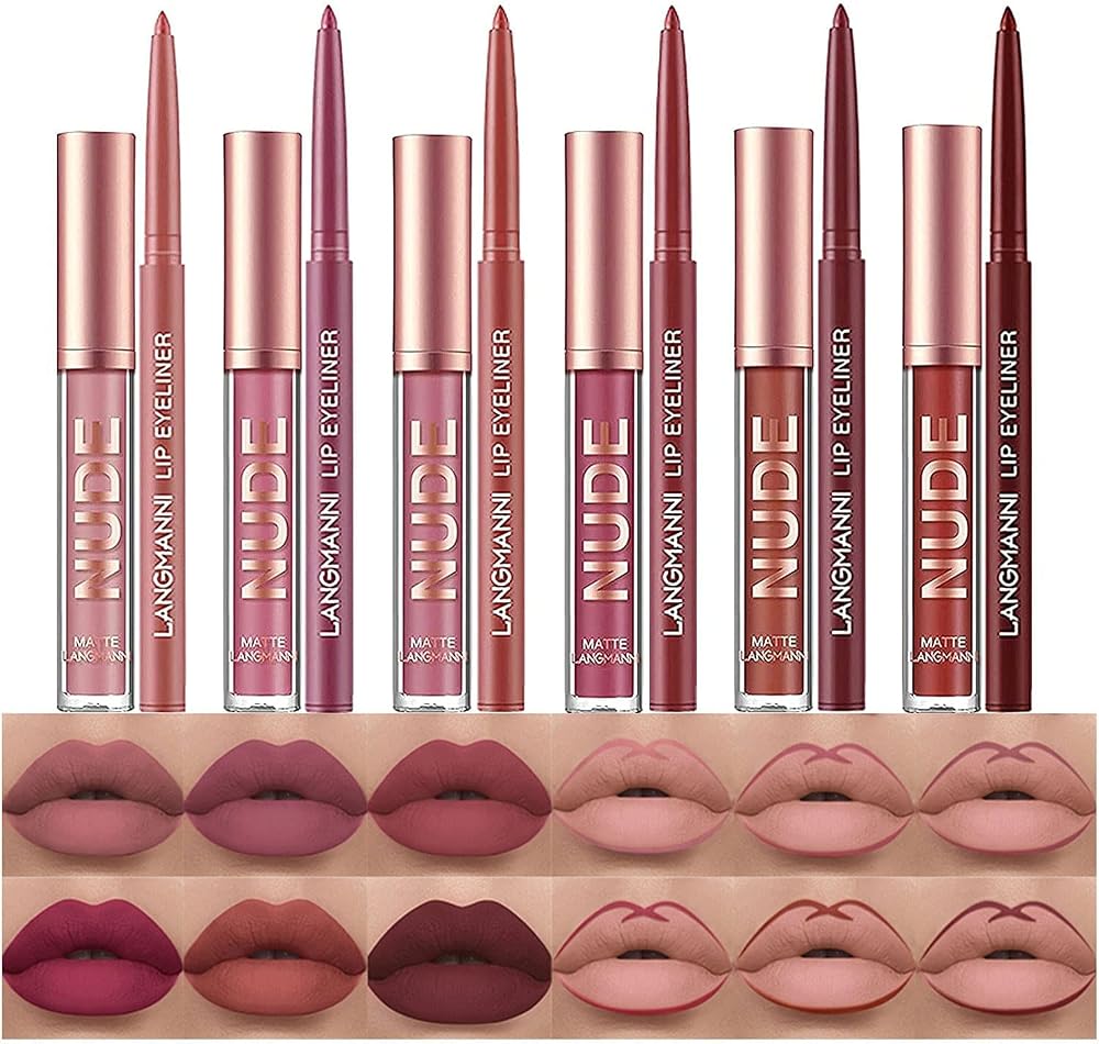 HQDA 12 Pcs Liquid Lipstick Lipliner Set Nude Matte Long Lasting Waterproof