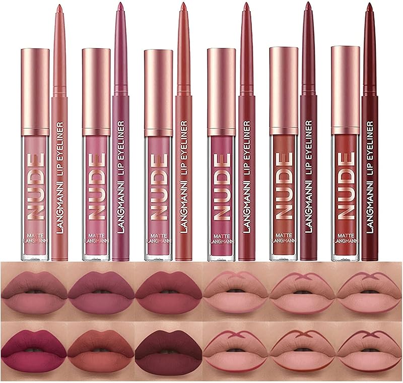 HQDA 12 Pcs Liquid Lipstick Lipliner Set Nude Matte Long Lasting Waterproof