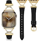 Wearlizer Slim Leather Band Compatible with Apple Watch Bands 40/38/41/44/42/45/46/49mm Women, Dressy Fancy Designer Thin Leather Strap for iWatch Series 11 10 9 8 7 6 5 4 3 SE/Ultra 3 2 1