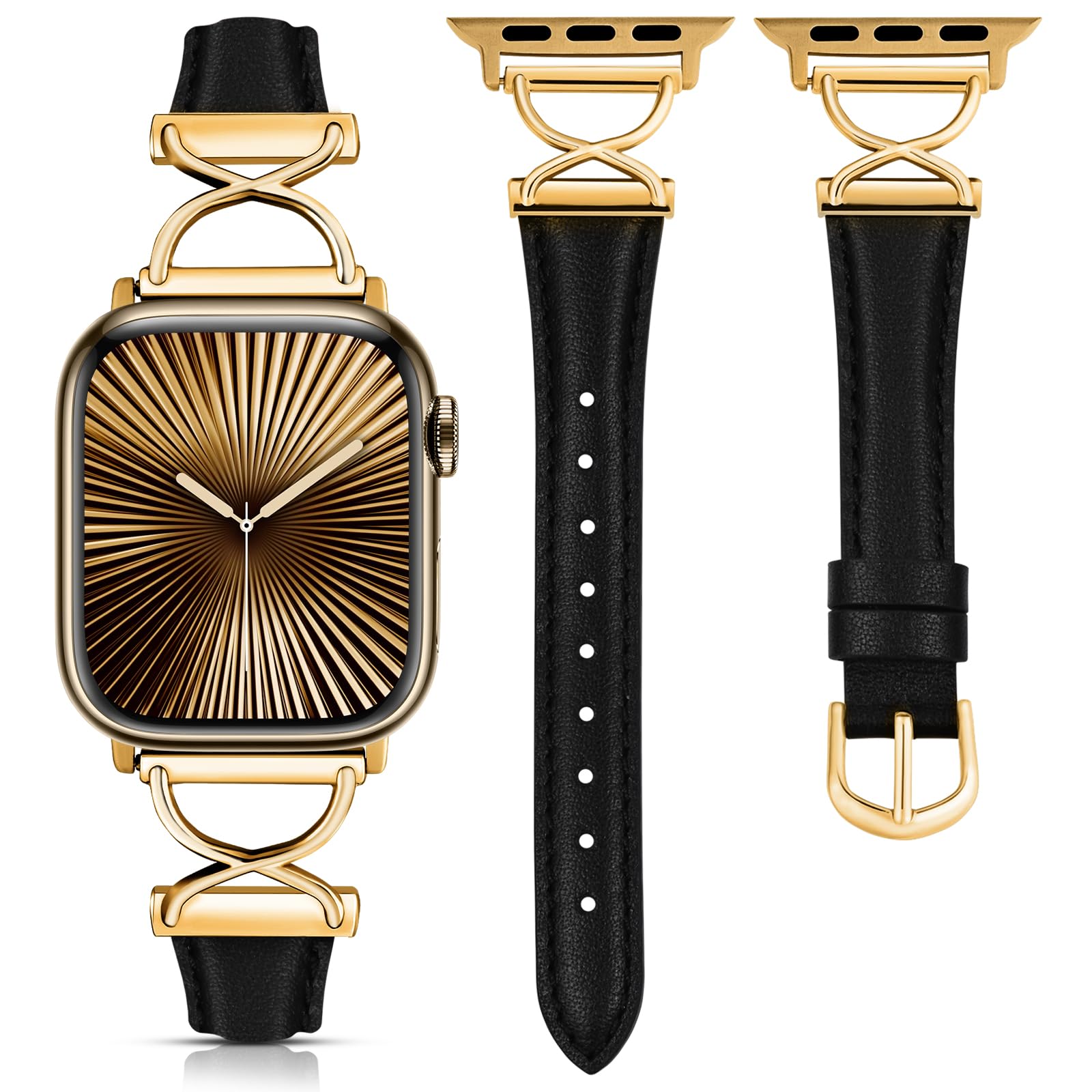 Photo 1 of ** straps only Wearlizer Slim Leather Band Compatible with Apple Watch Bands 40/38/41/44/42/45/46/49mm Women, Dressy Fancy Designer Thin Leather Strap for iWatch Series 11 10 9 8 7 6 5 4 3 SE/Ultra 3 2 1