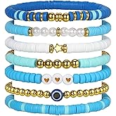 BULOUCII Trendy Friendship Bracelets Set - Heishi Stackable Polymer Clay Beaded Stretch Bracelets for Women: Boho, Preppy, Beach, Western,Christmas - Ideal Gifts