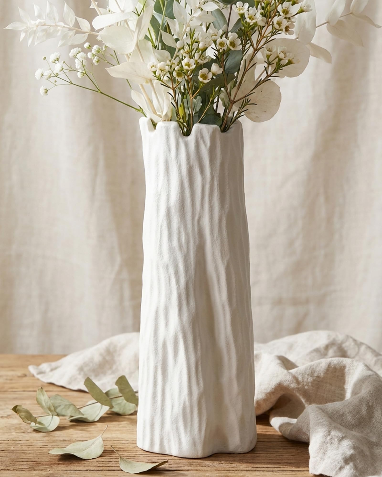 Photo 1 of 10.7 Inch White Ceramic Vase, Organic Nature Shape, OOSTONEE Boho Nordic Modern Style White Flower Vase, Shelf, Home, Living Room, Coffee Table Centerpiece, Ceramic vases for Home Decor
