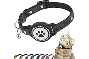 FURRIGO Airtag Cat Collar Breakaway, Reflective Kitten Collar with Apple Air Tag Holder and Bell, Comfortable Padding, Adjustable, Durable, Fits for Girl Boy Cats (Black,S)