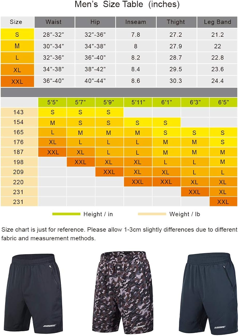 Souke Sports Men's Workout Running Shorts Quick Dry Athletic Performance Shorts Black Liner Zip Pockets: Clothing