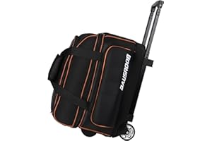 DAUSROOB 2 Ball Bowling Bag with Wheels,900D Oxford Waterproof PU,Dual Roller Bowling Bag with Sturdy Frame,Large Shoe Compartment Fits Up to Men’s 16,Rolling Bowling Tote,Retractable Handle Extends to 39.5"