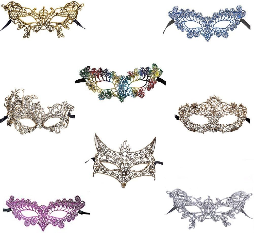 BAWASEEHI Sexy Lace Masquerade Masks for Women Venetian Style Eye Mask for Costume Ball Halloween Party (Multicolor,Set of 8)