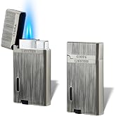 Yeuligo 2 Pack Double Flame Torch Lighters, Classic Pocket Lighters with Visible Window, Adjustable Jet Torch Lighter, Refillable Butane Lighter for Men and Women (Brushed Grey)