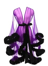 Tulle Feather Robes for Women Sexy Sheer Mesh Fur