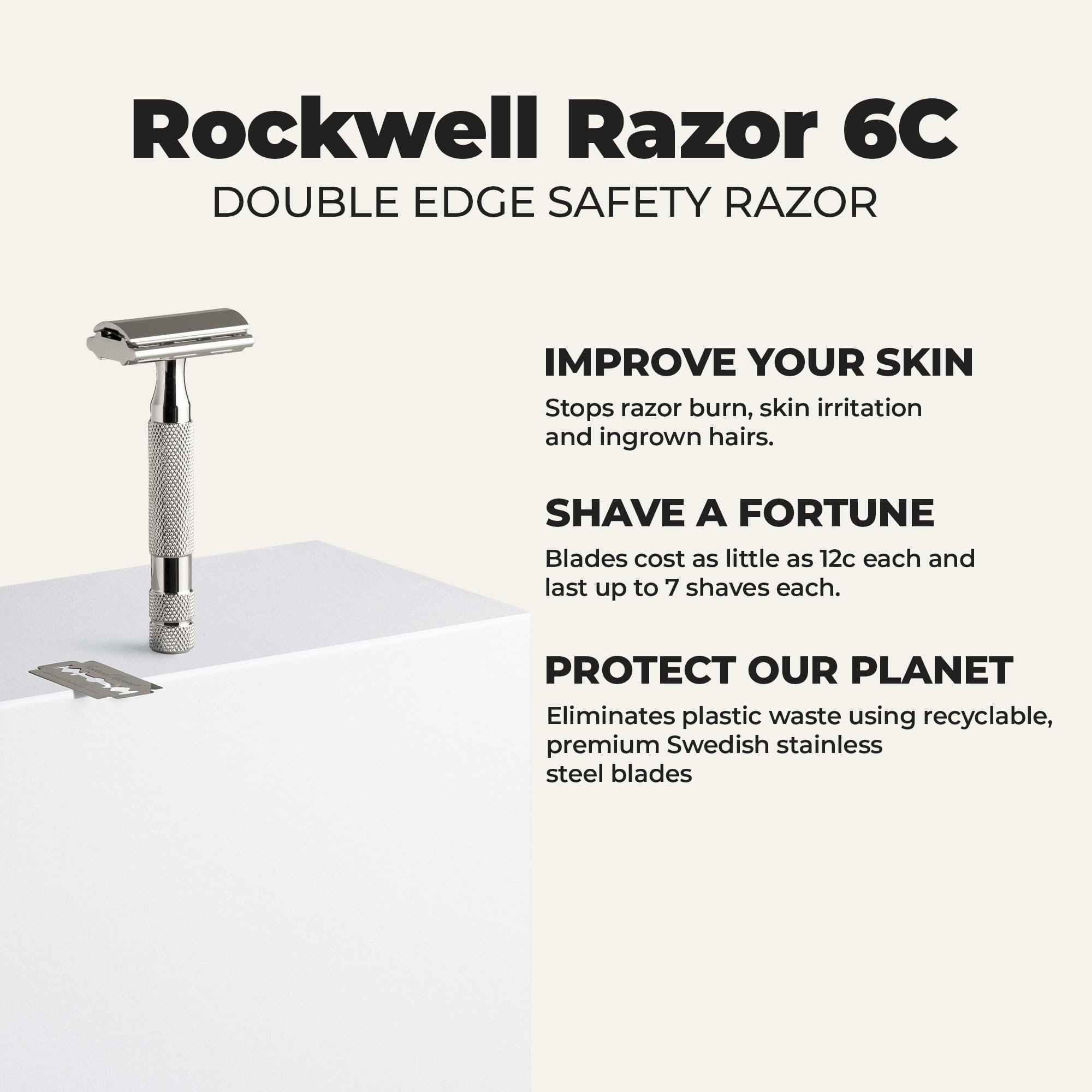Mua ROCKWELL RAZORS 6C White Chrome Safety Razor for Sensitive Skin ...