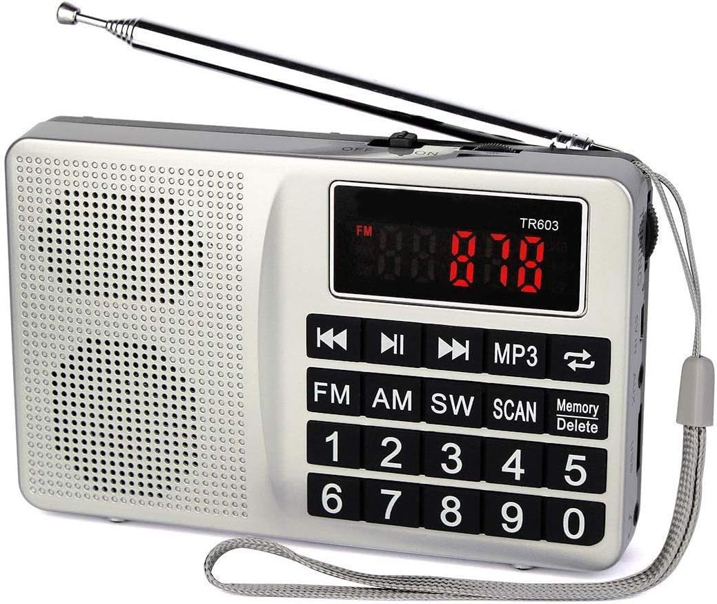 TIVDIO TR603 Portable AM FM Radio, Shortwave Transistor Radio, Rechargeable Mini MP3 Player Support TF, USB, AUX Input Ideal Gift for Senior (Silver) : Camera & Photo