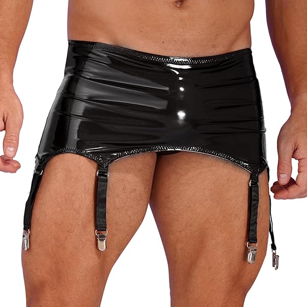 AGJGFM Men's Sissy Lingerie Patent Leather Suspenders Zipper Garter Belt with Metal Clips Nightwear Black at Amazon Men's Clothing store AGJGFM Men's Sissy Lingerie Patent Leather Suspenders Zipper Garter Belt with Metal Clips Nightwear Black at Amazon Men's Clothing store
