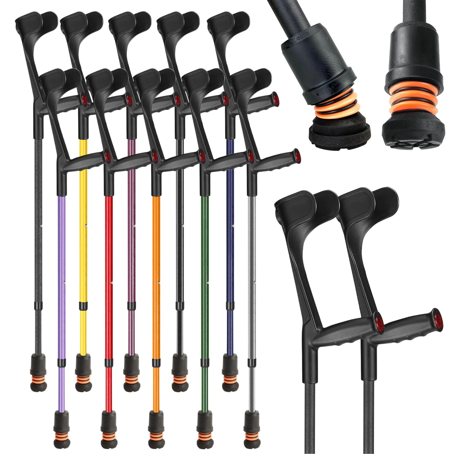 Flexyfoot Shock Absorbing Soft Grip Adjustable Crutches - Pair - Black | Improve Safety, Improve Comfort, Improve Grip, Reduce Shocks & Jarring