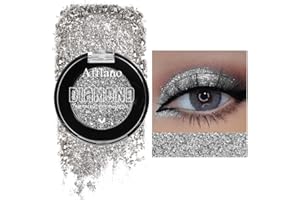 Afflano Silver Glitter Eyeshadow Super Pigmented, Intense Color Gray Silver Eyeshadow Palette Single, Long Lasting Sparkle Sh