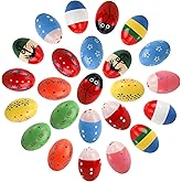 Peohud 24 Pack Wooden Egg Shakers, Maracas Percussion Musical Easter Eggs for Kids, Hand Musical Instruments Toys for Toddler