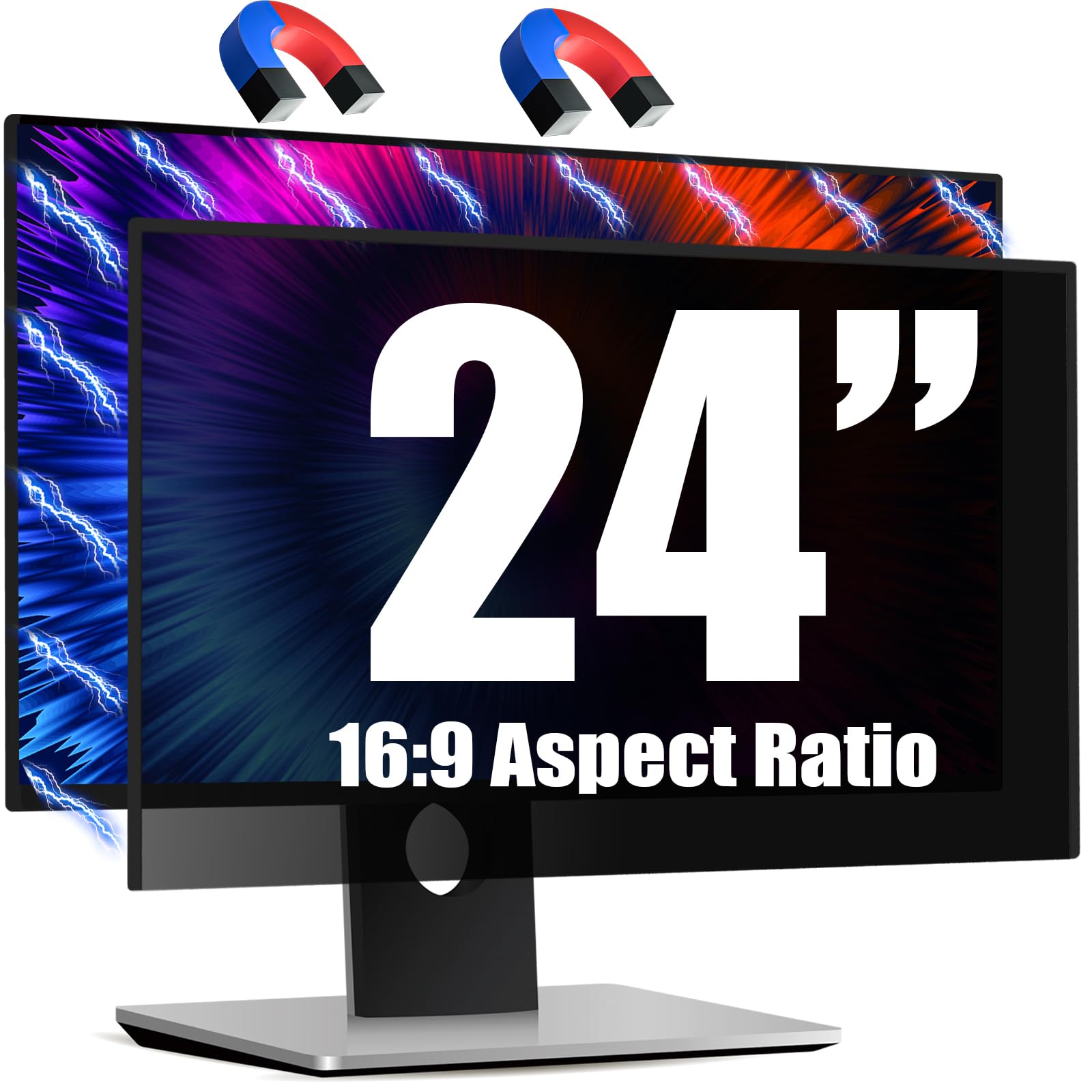 Photo 1 of Magnetic Invisible Hidden Design Computer Privacy Screen Filter 24 Inch for Frameless Monitor 16:9 Aspect Ratio, Removable Anti Glare Blue Light Protector, Double Sided Reversible Eye Care 24in Film