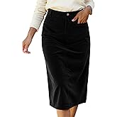 EsheSy Women's Corduroy Skirts High Waist Midi Length Long Skirts Stretchy Fall Casual Pencil Skirts with Pockets