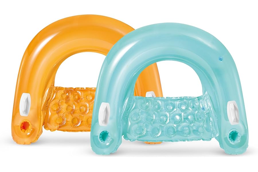 INTEX 58859EP Sit 'N Float Inflatable Pool Float: Pool Lounge with Built-in Cup Holders – Heavy-Duty Handles – 220lb Weight Capacity – 58" x 39" – Colors May Vary