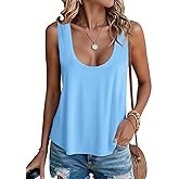 Tankaneo Womens Scoop Neck Tank Tops Summer Casual Sleeveless Loose Fit T Shirts Beach Vacation Workout Basic Tees Blue