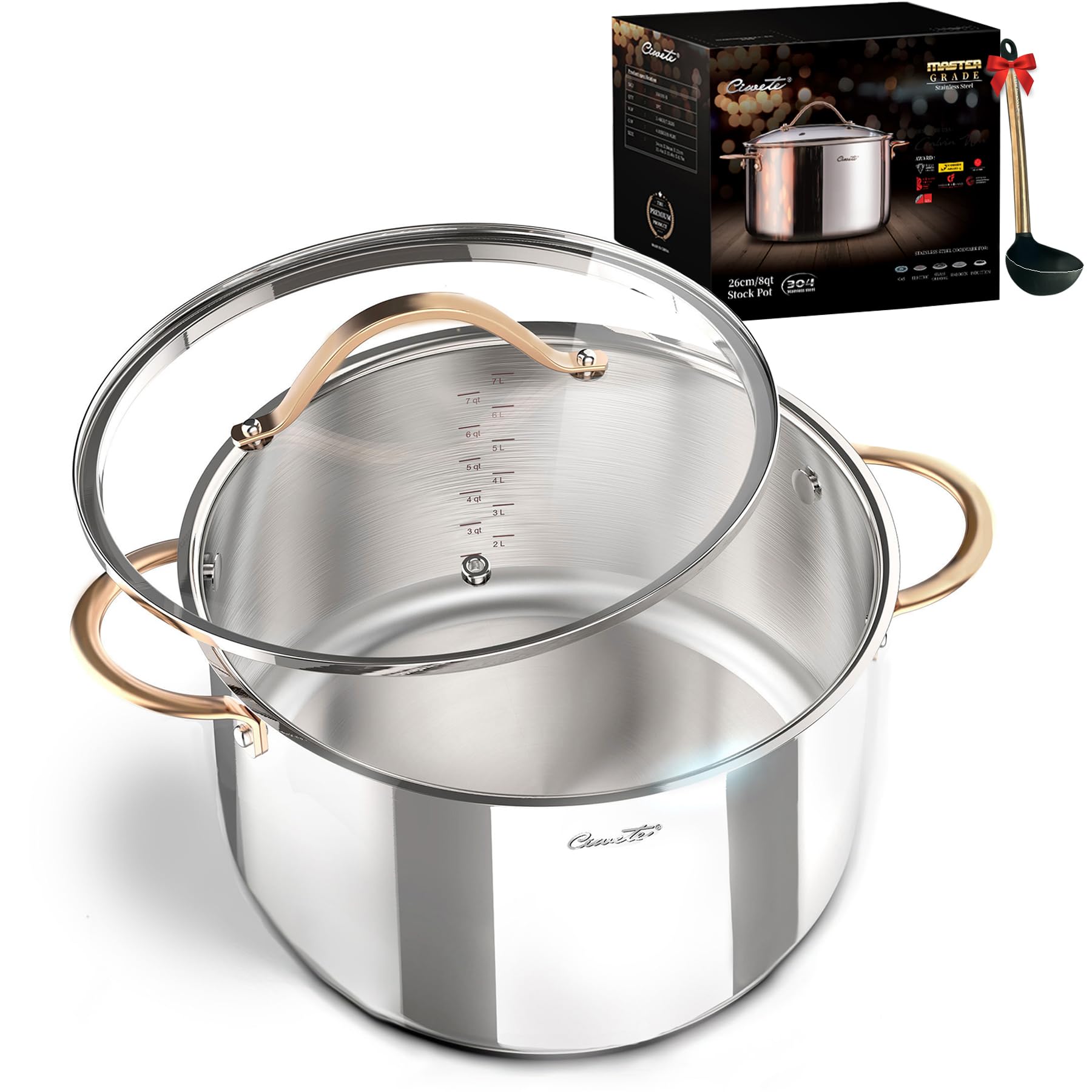 Photo 1 of ***REERENCE**Ciwete 8 Quart Stock Pot, 3 Ply Whole Clad Stainless Steel Stock Pot, 8 QT Cooking Pot with Lid, Induction Pot for Cooking, 18/10 Stainless Steel Cookware Stockpots Oven, Gas and Dishwasher Safe