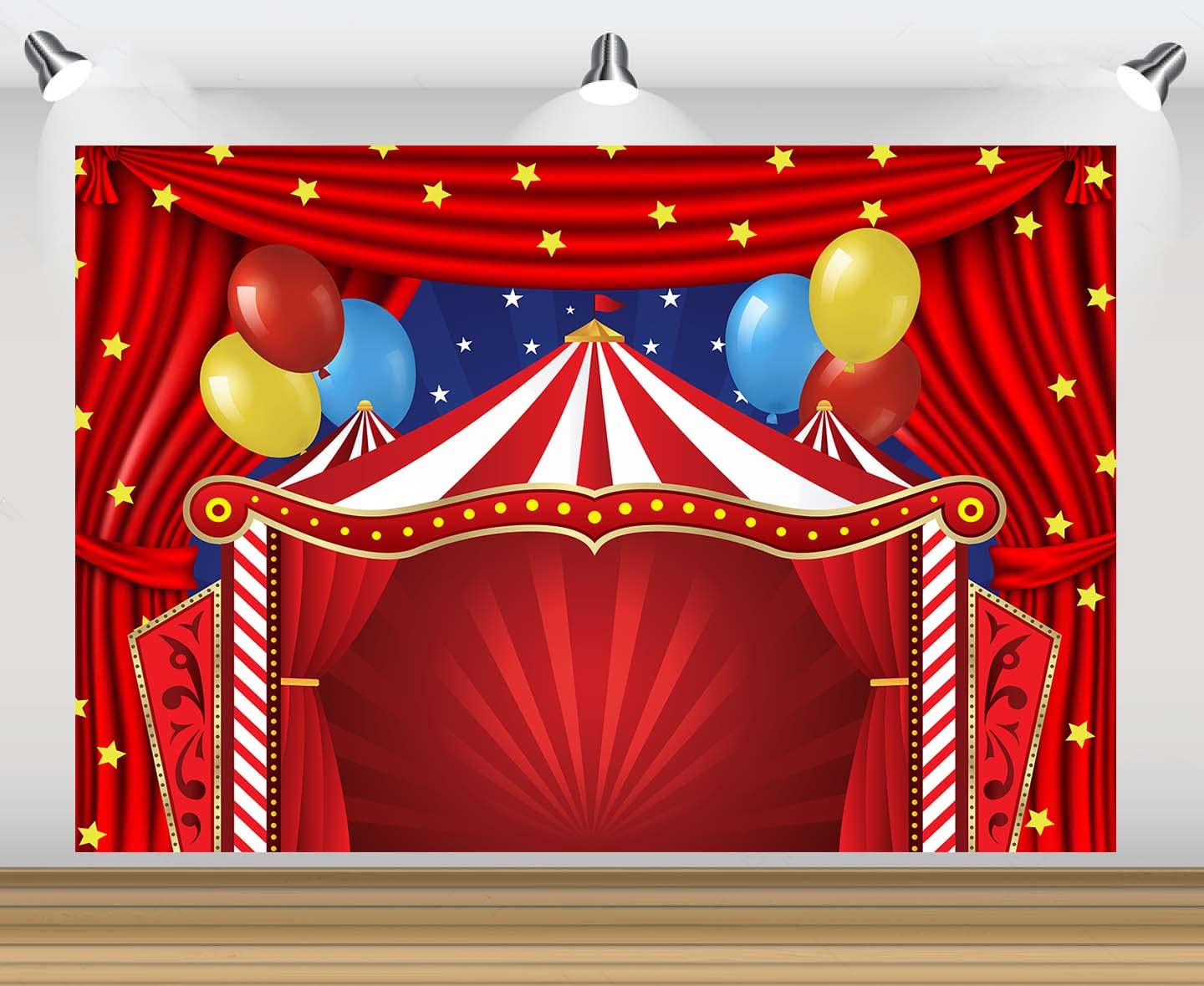 Circus Backdrop Red Tent Carousel Stars Balloons Backdrop Carnival Theme Party Baby Shower Birthday Photography Background 5x3ft