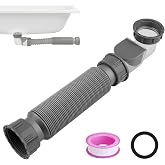 Low Profile 1-1/2 Inch Bathtub Shower Drain Pipe With One-Way Valve Kit | 11-29 Inch Expandable Hose, Flat Curved Design, Odor Control, Freestanding Tub And RV Use