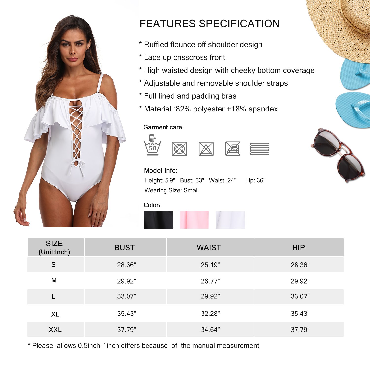 MarinaVida Women Off Shoulder One Piece Swimsuit Ruffled Bathing Suits