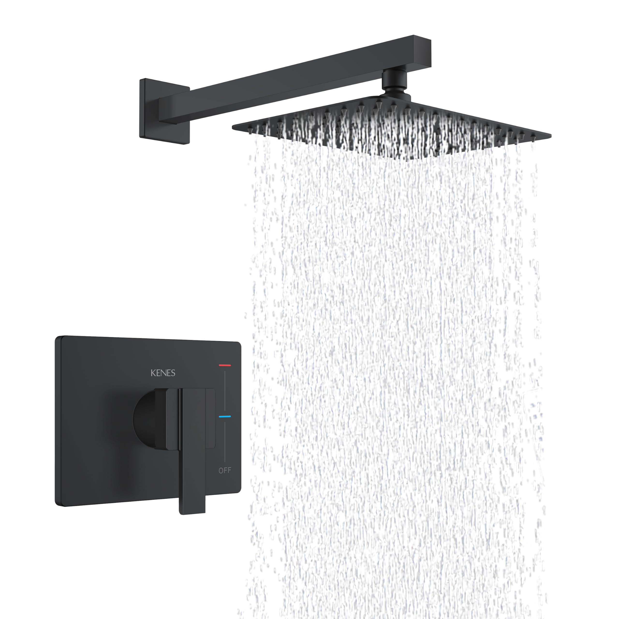 Photo 1 of **USED**
KENES Matte Black Shower Faucet with 10-Inch Shower Head and Handle Set, Square Shower Faucet Set Bathroom Rainfall Shower System Wall Mount, KE-6024B-2 (Shower Valve Included)