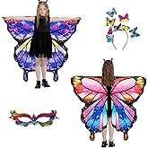 plainshe Halloween Costumes for Kids, Double Sided Butterfly Wings, Fairy Wings for Girls, 3PCS Butterfly Costumes Set.