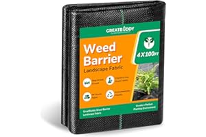 GreatBuddy 4FT × 100FT Weed Barrier Landscape Fabric Heavy Duty, 3.2oz High Density Weed Cloth for Greenhouse, Garden, Yard, Pathway, Ultra-Durable Woven Weed Control Ground Cover, Easy Setup