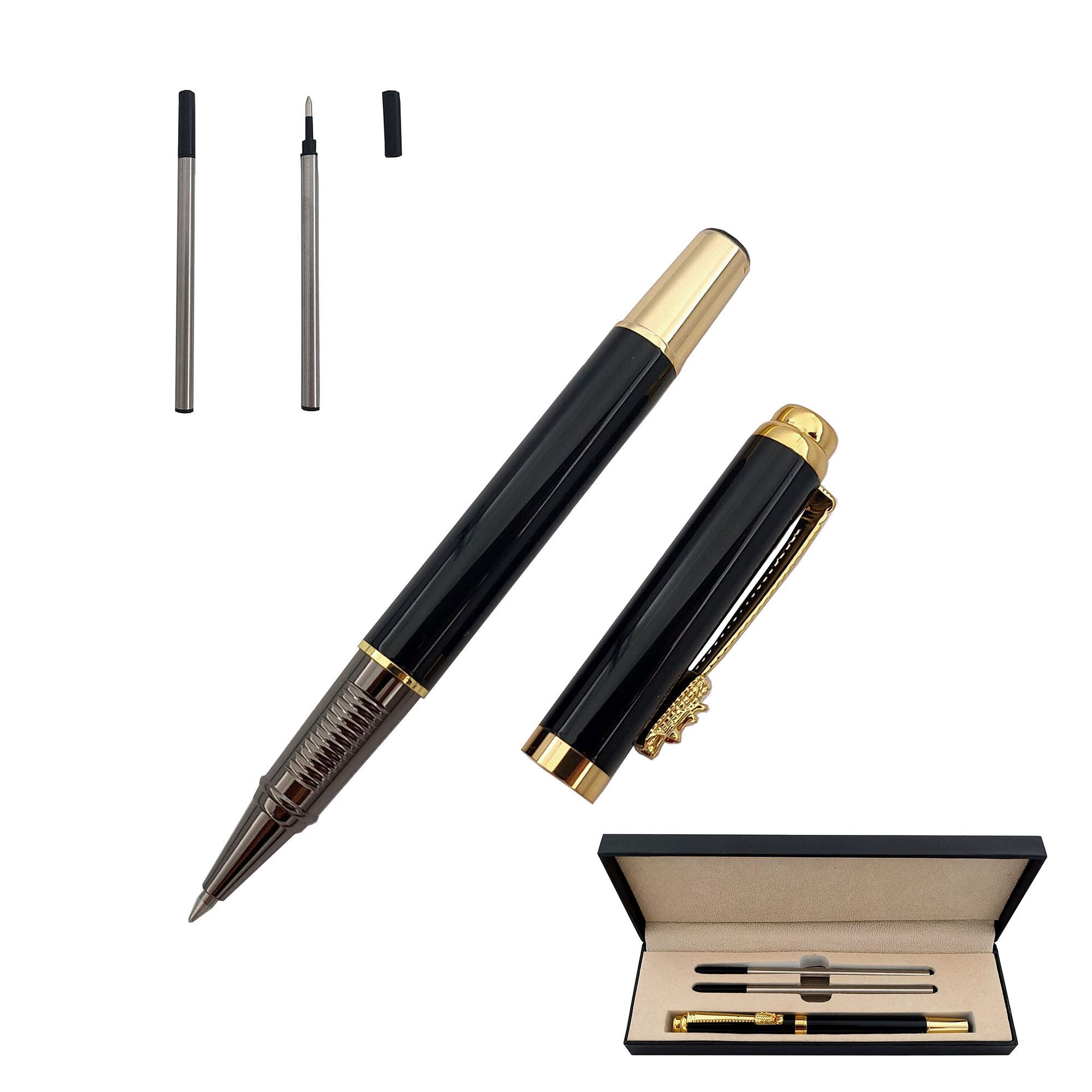 Accod Rollerball Pen High-end Business Signature Pen Metal Pen with Two 0.5mm Replacement Refills Gift Premium Gift Box (Black)