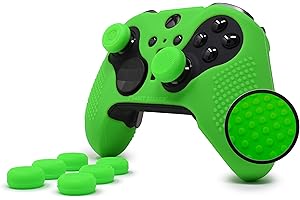 Foamy Lizard Elite Series 2 Studded Grip Skin for Xbox One Controller - Sweat Free Silicone, Flat Top Anti-Slip Studs + 8 QSX-Elite Thumb Grips (Green)