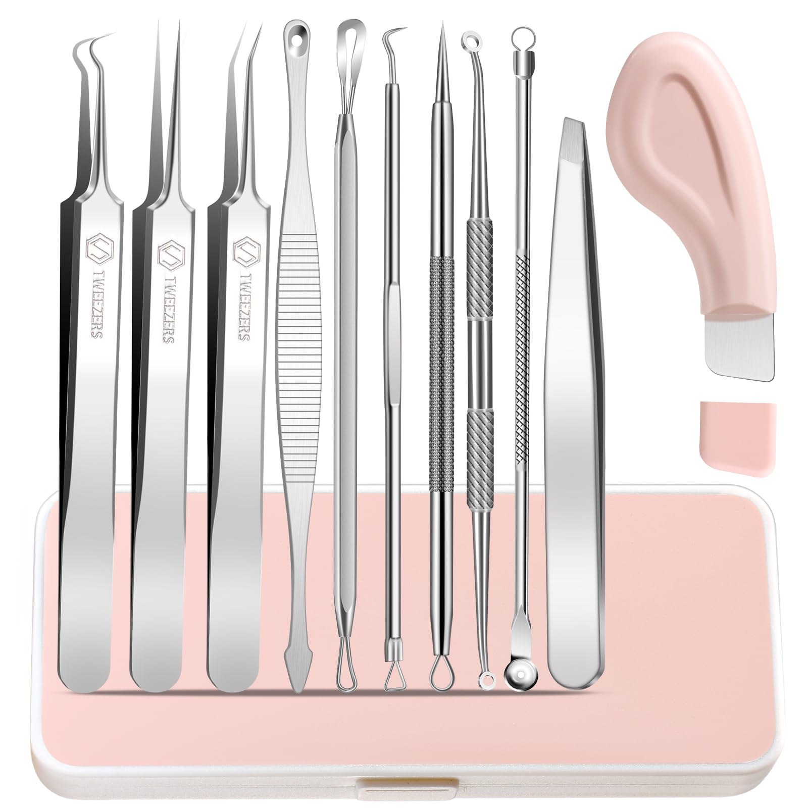 Photo 1 of WSYUB Blackhead Remover Tool, Pimple Popper Tool Kit,11 Pcs Blackhead Remover Comedone Extractor Kit for Pimples, Blackheads, Zit Removing, Professional Blackhead Tweezers and Silicone Face Scraper
