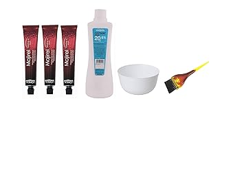 L'Oreal Majirel No. 3 Dark Brown with Oxydant Creme 20 Vol 6% Developer Mixing Bowl+Brush - Set of 6