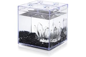 TSXUREPAW Mini Betta Fish Tank, Stackable Small Fish Bowl for Desktop Decoration, 0.2 Gallon 360° Rotatable Tiny Aquarium Kit with Gravels & Resin Crystal Cluster for Sea Monkey, Shrimp