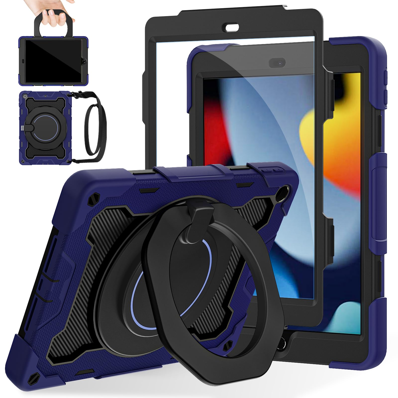 Photo 1 of ROISKIN for iPad 9th 8th 7th Generation Case(iPad 10.2 inch) with HD Screen Protector for Kids[15ft Drop Protection] Rugged iPad Case 9 8 7 Gen 2021/2020/2019 with 360 Kickstand Handle Shoulder Strap