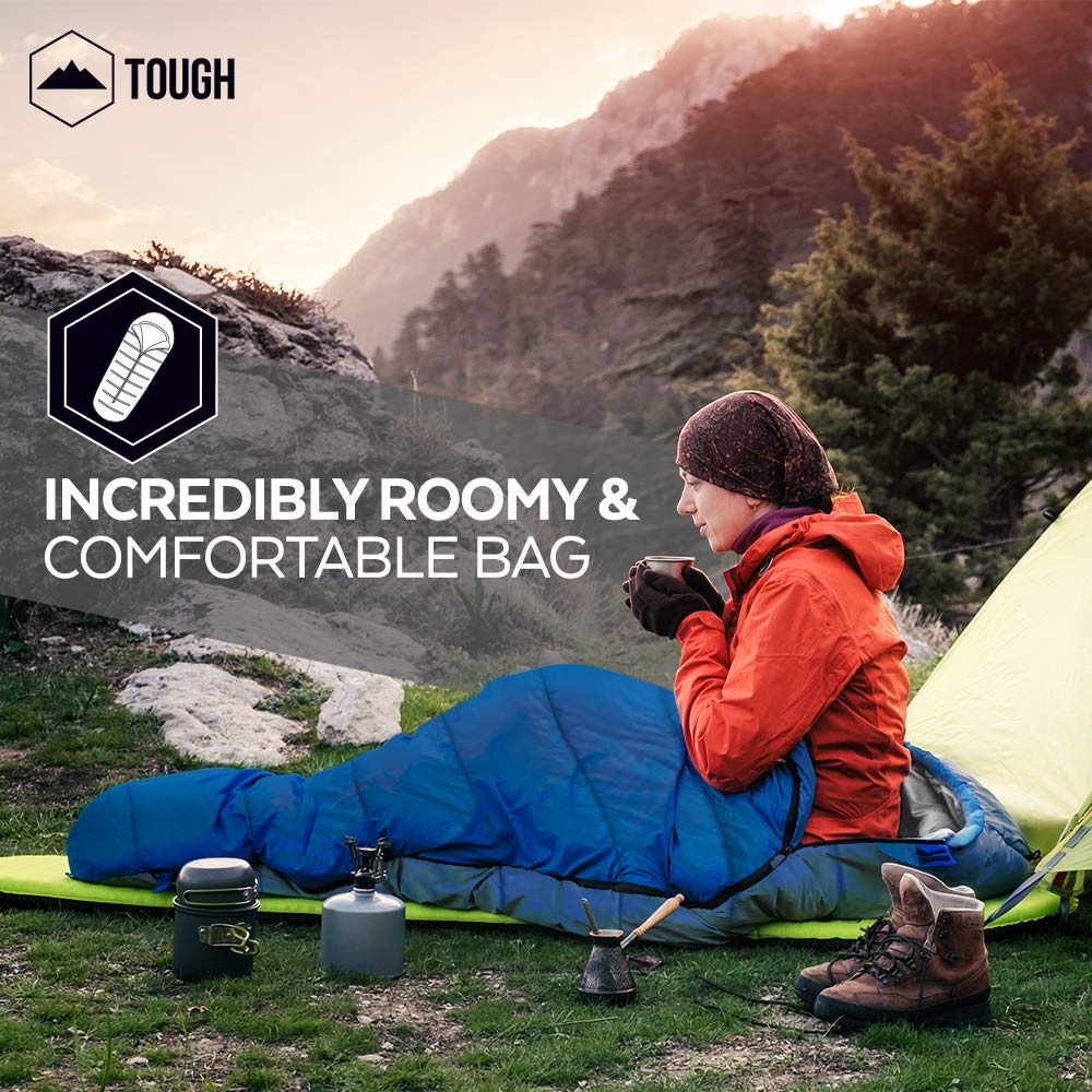 All Season Hooded XL Sleeping Bag with Compression Sack - Perfect Compression Sleeping Bag for Backpacking & Camping - Big and Tall Sleeping Bag fits Adults up to 6'6 - Waterproof Large Sleeping Bag