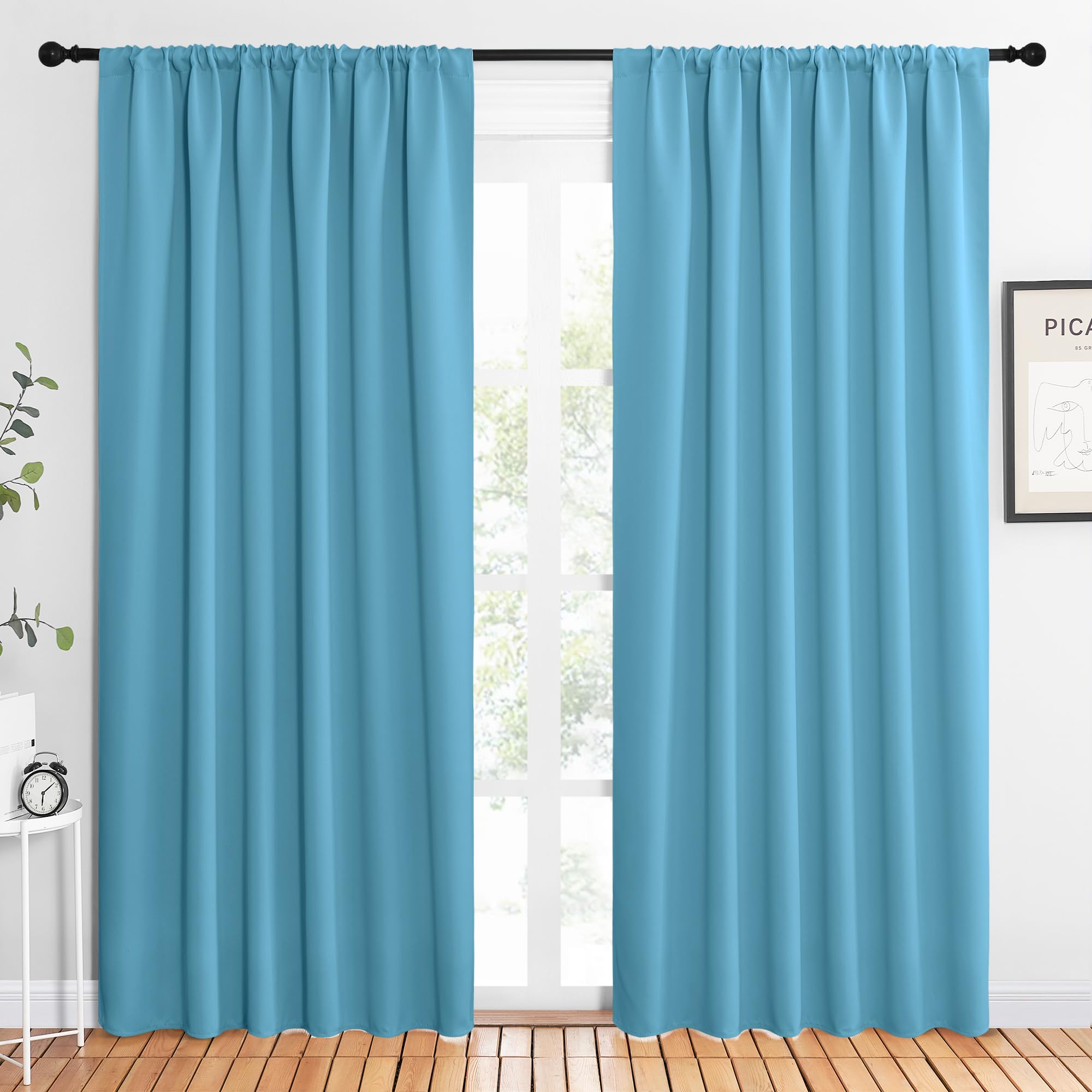 NICETOWN 2 Panels Blackout Curtains, Rod Pocket Thermal Insulated Drapes 84 inches Long, Easy-Care Modern Home Decoration Sunshades for Guest Room, Living Room, Office, 62 x 84 Inch, Teal Blue Image