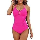 BMJL Women's Tummy Control Swimsuit Lace Up One Piece Bathing Suits Slimming V Neck Swimwear