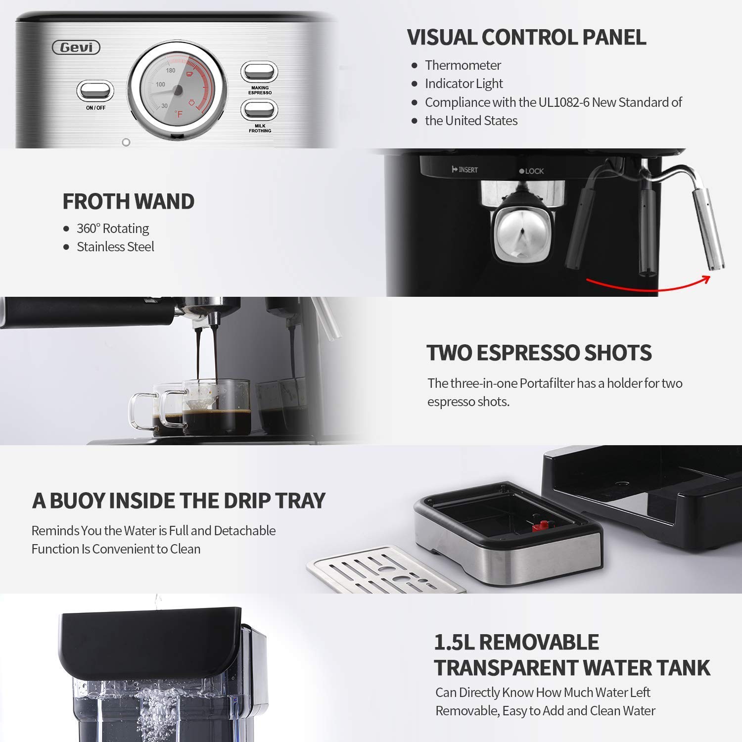 Espresso Machines 15 Bar Coffee Machine with Milk Frother Wand for