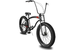 MICARGI SLUGO SS Shimano 7-Speed Fat Tire Cruiser Bike for Mens & Women, DISC Brake, 26x4” Wide Knobby Tires, Hi-Ten Steel Frame, City Country Beach Bicycle