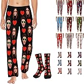 Artsadd Personalized Christmas Pajama Pants Socks for Men Custom Photo Pajama Bottoms for Men S-XXL