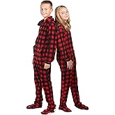 Hoodie Footed Onesie Buffalo Red & Black Plaid Fleece Footed Pajamas for Boys & Girls