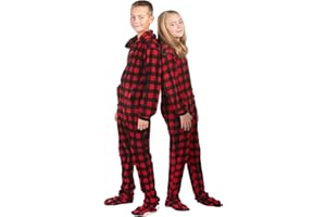 BIG FEET PAJAMA CO. Kids Buffalo Plaid One Piece Fleece Footed Pajamas Onesie Sleeper Boys & Girls