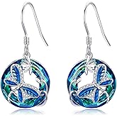 MONGAS Dragonfly Earrings Sterling Silver Dragonfly Dangle Earrings Flower Earrings Dragonfly Jewelry For Women