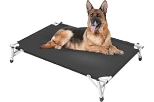 AGOT Elevated Cooling Cots Dog Bed: Raised Outdoor & Indoor Pet Cot - Aluminum Frame and Durable Teslin Mesh Fabric - Unique Designed Chew Proof Dog Bed, Black, L