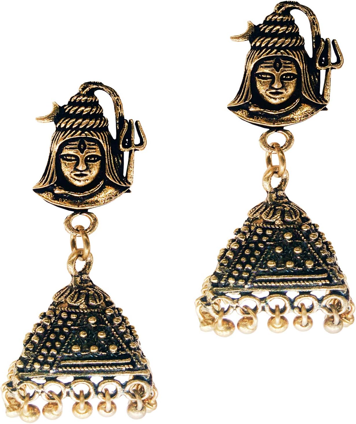 Bagaholics Lord Shiva Design Antique Gold Plated Jhumka Jhumki Earrings for Girls and Women